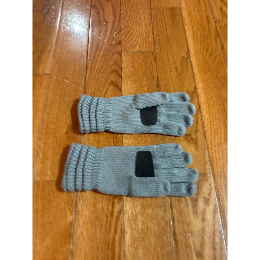 Anne Klein Grey Knit Tech Gloves with Suede Overlay and Lion Logo Hardware